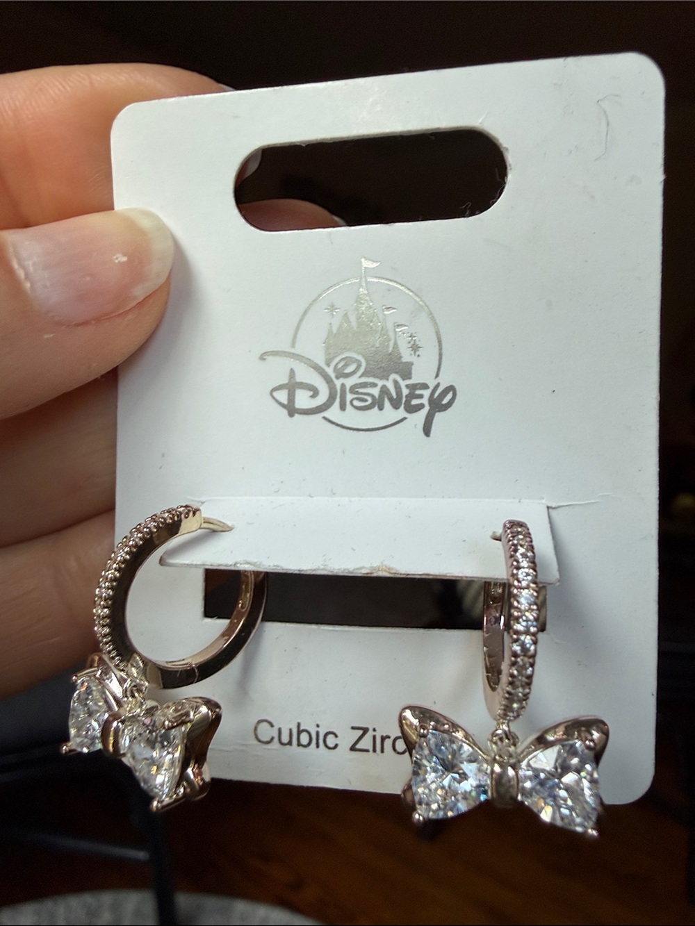 Disney Gold Bow Hoop Earrings with Clear Cubic Zirconia
